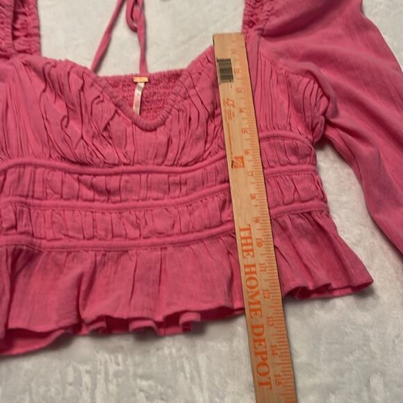 Free People Pink Chloe Smocked Tie Back Crop in Aurora Pink OB1410102 Size Small - Picture 8 of 11
